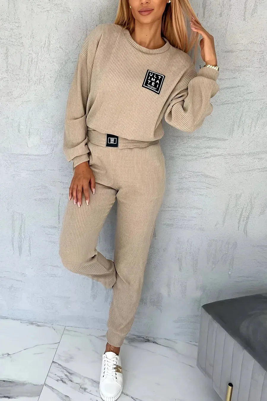 2Pcs Casual Corduroy Sweatshirt Set