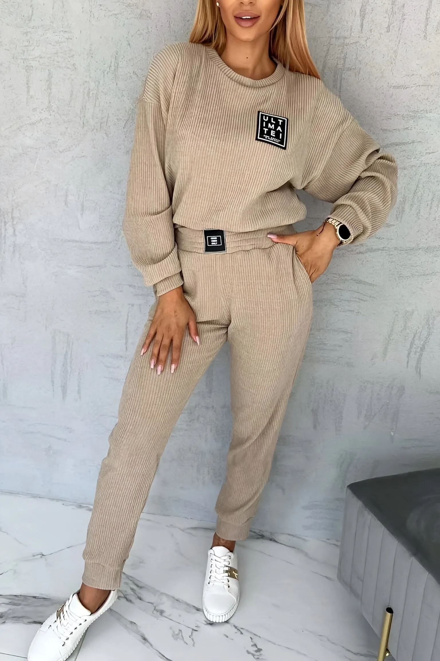 2Pcs Casual Corduroy Sweatshirt Set