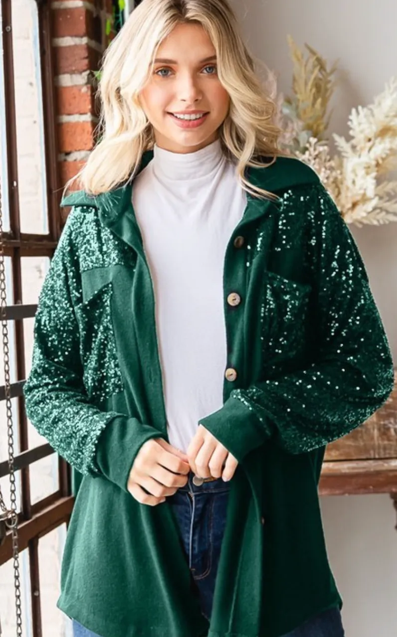 60% Off - Great Times Green Sequin Shacket