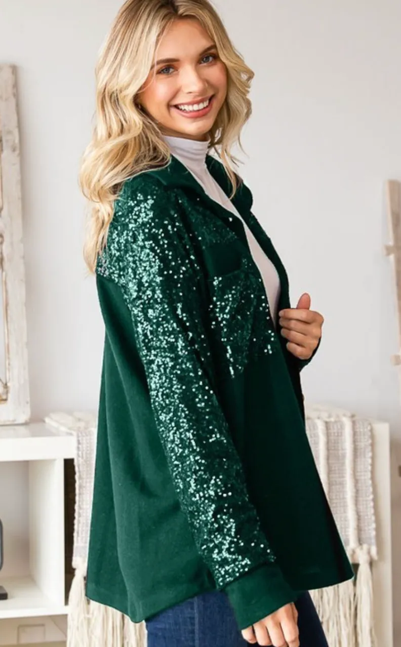 60% Off - Great Times Green Sequin Shacket