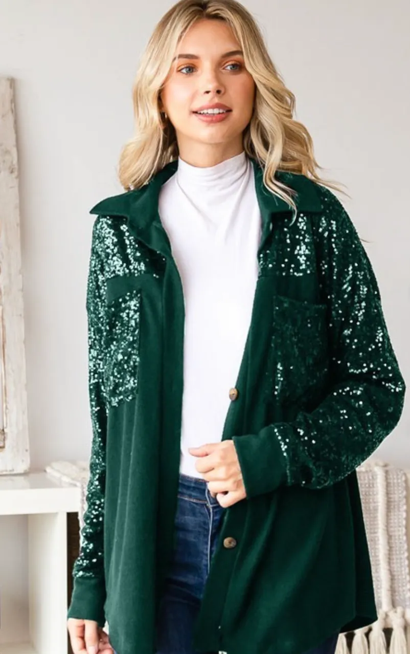 60% Off - Great Times Green Sequin Shacket