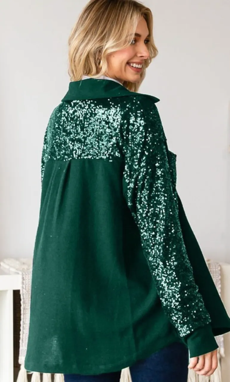 60% Off - Great Times Green Sequin Shacket