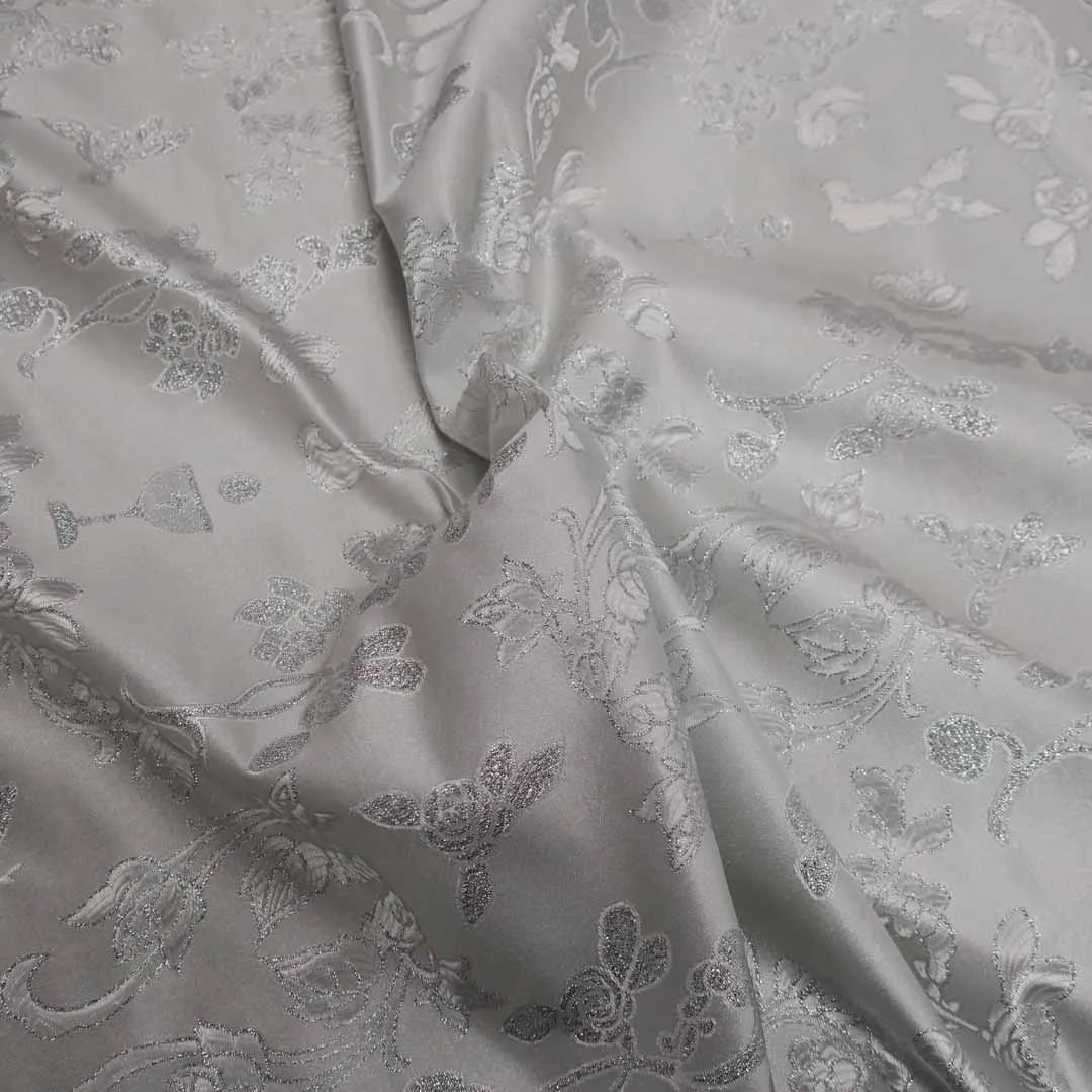 Abstract Textured Silver Brocade Fabric