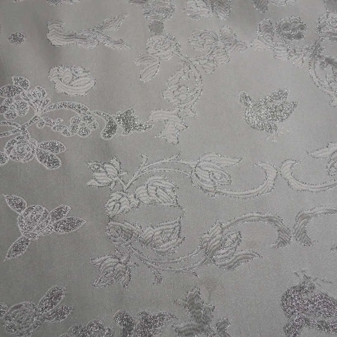 Abstract Textured Silver Brocade Fabric
