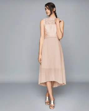 Aideen Lace Detail Pleated Midi Dress