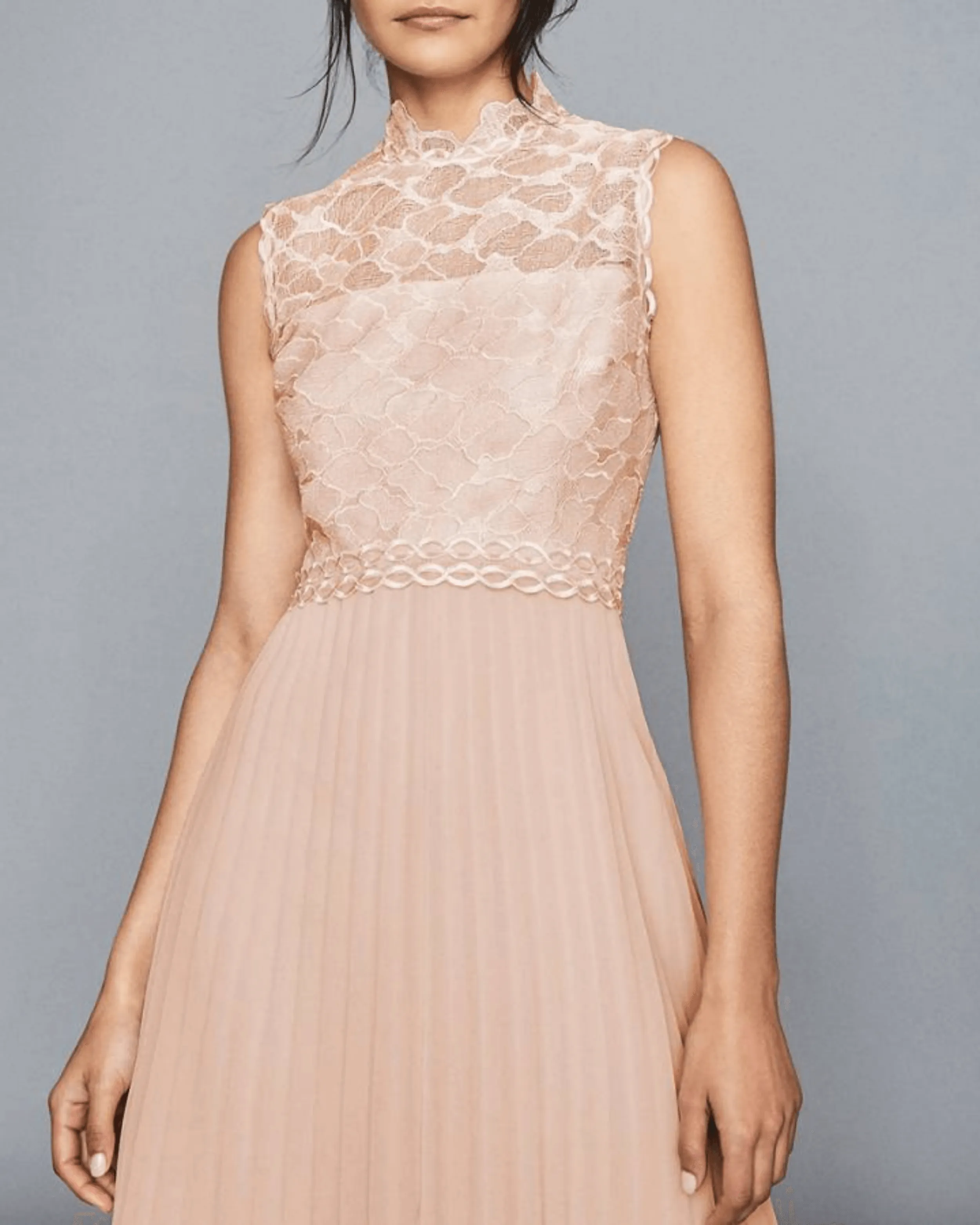 Aideen Lace Detail Pleated Midi Dress