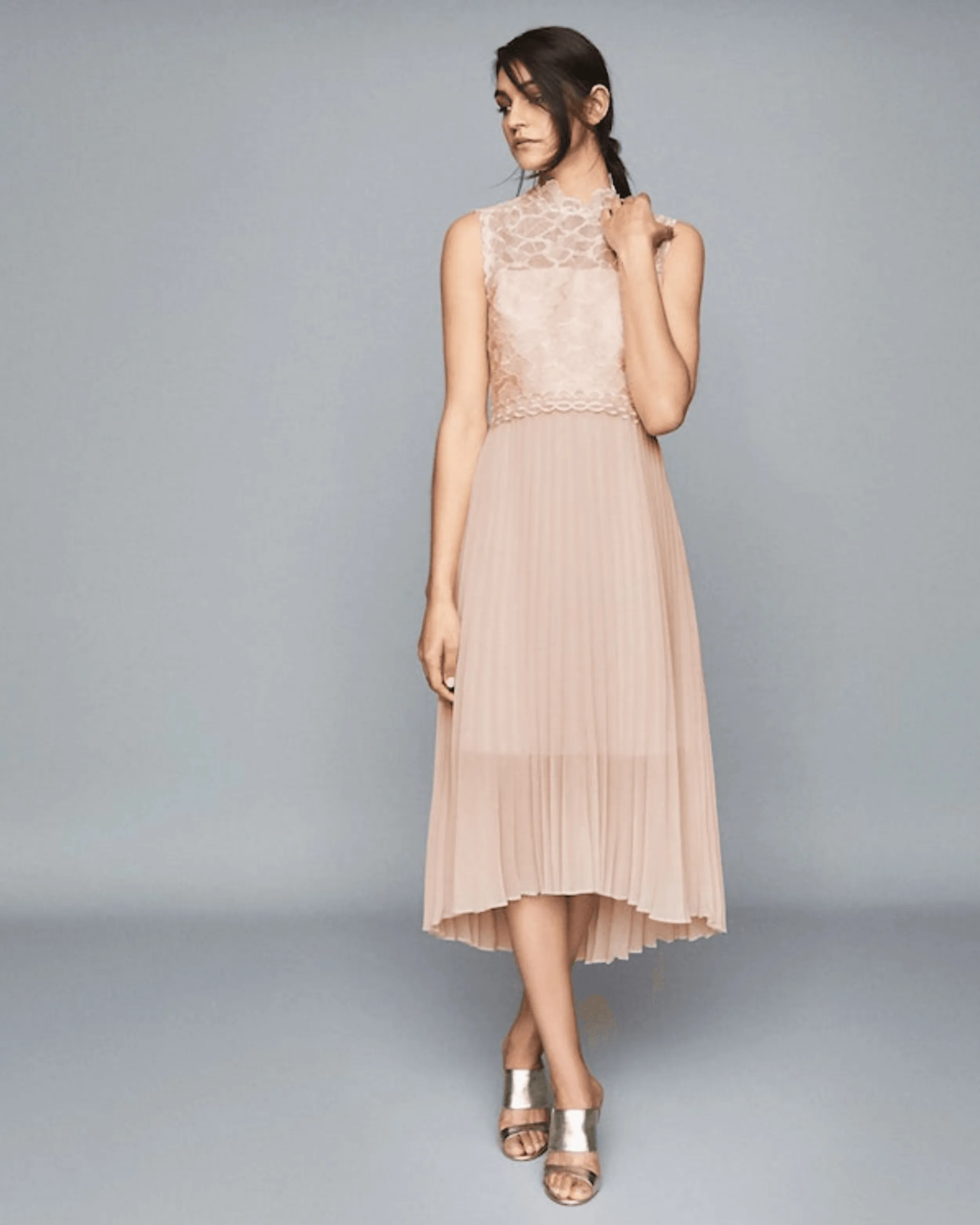 Aideen Lace Detail Pleated Midi Dress