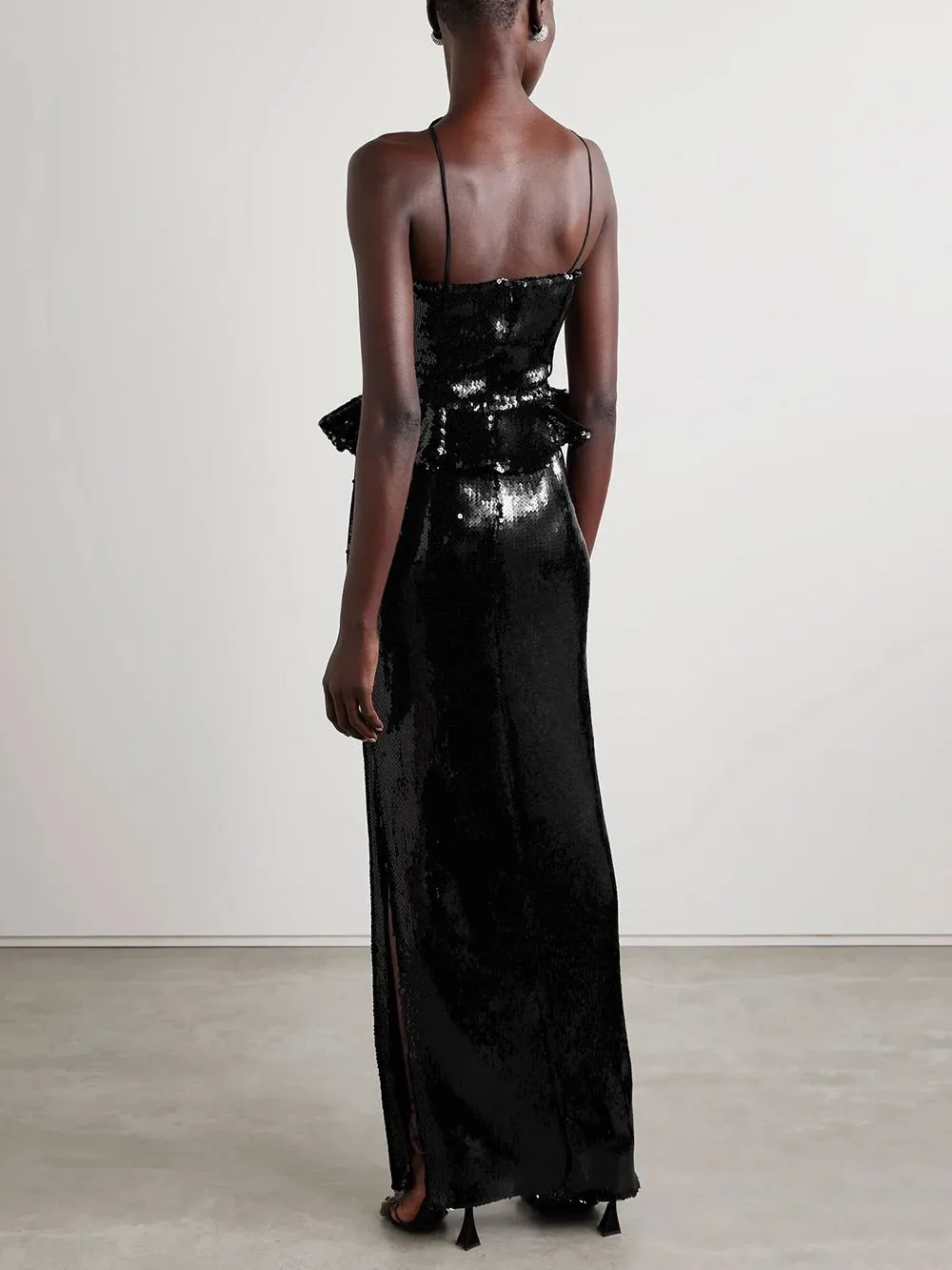 Backless Halter Mesh Sequin Maxi Dress