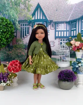 Beautiful Meadow - dress & sweater with shoes for Ruby Red Fashion Friends doll