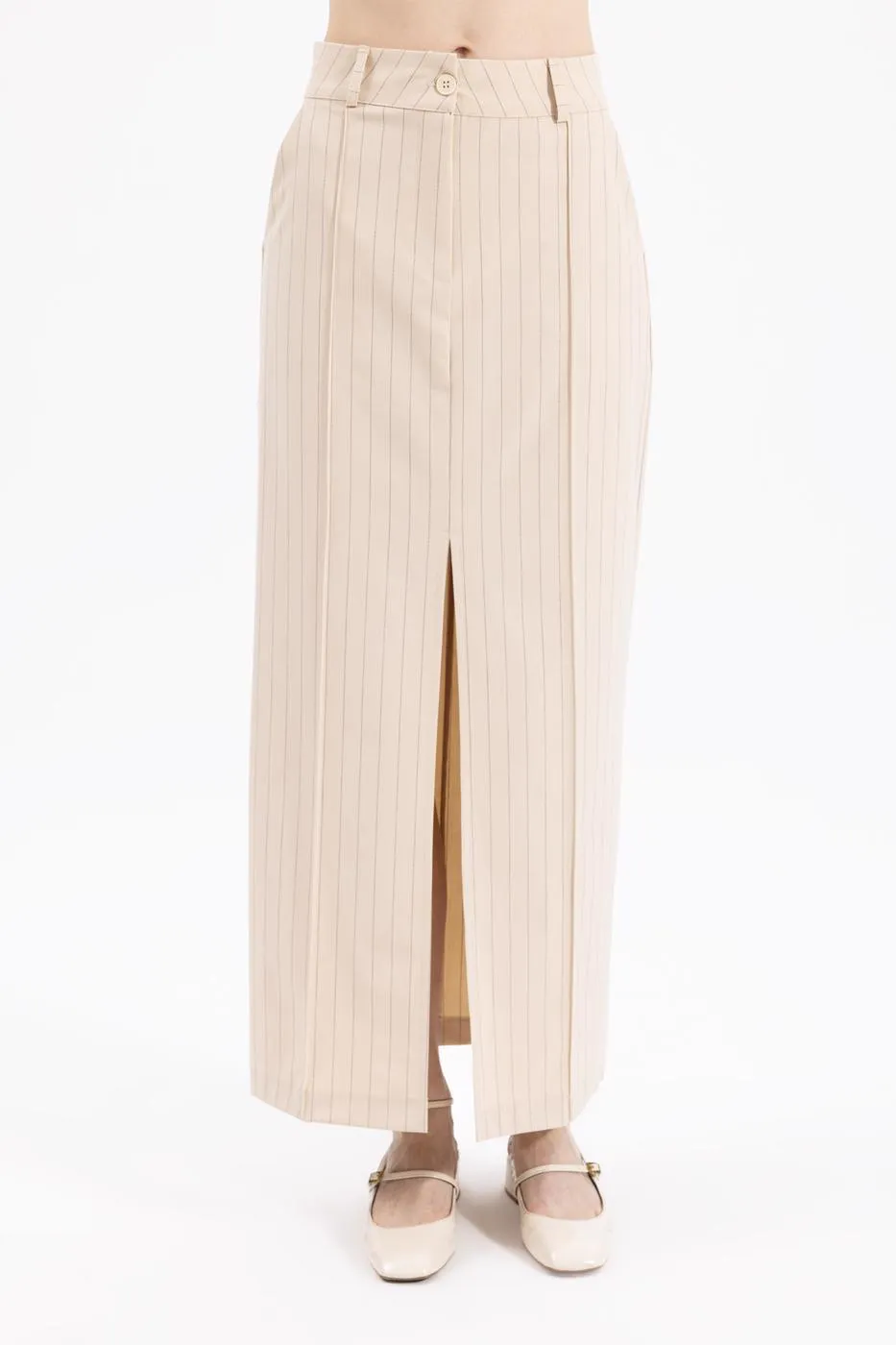 Beige Slit Maxi Pencil Skirt