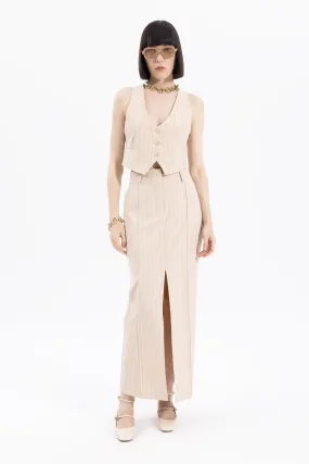 Beige Slit Maxi Pencil Skirt