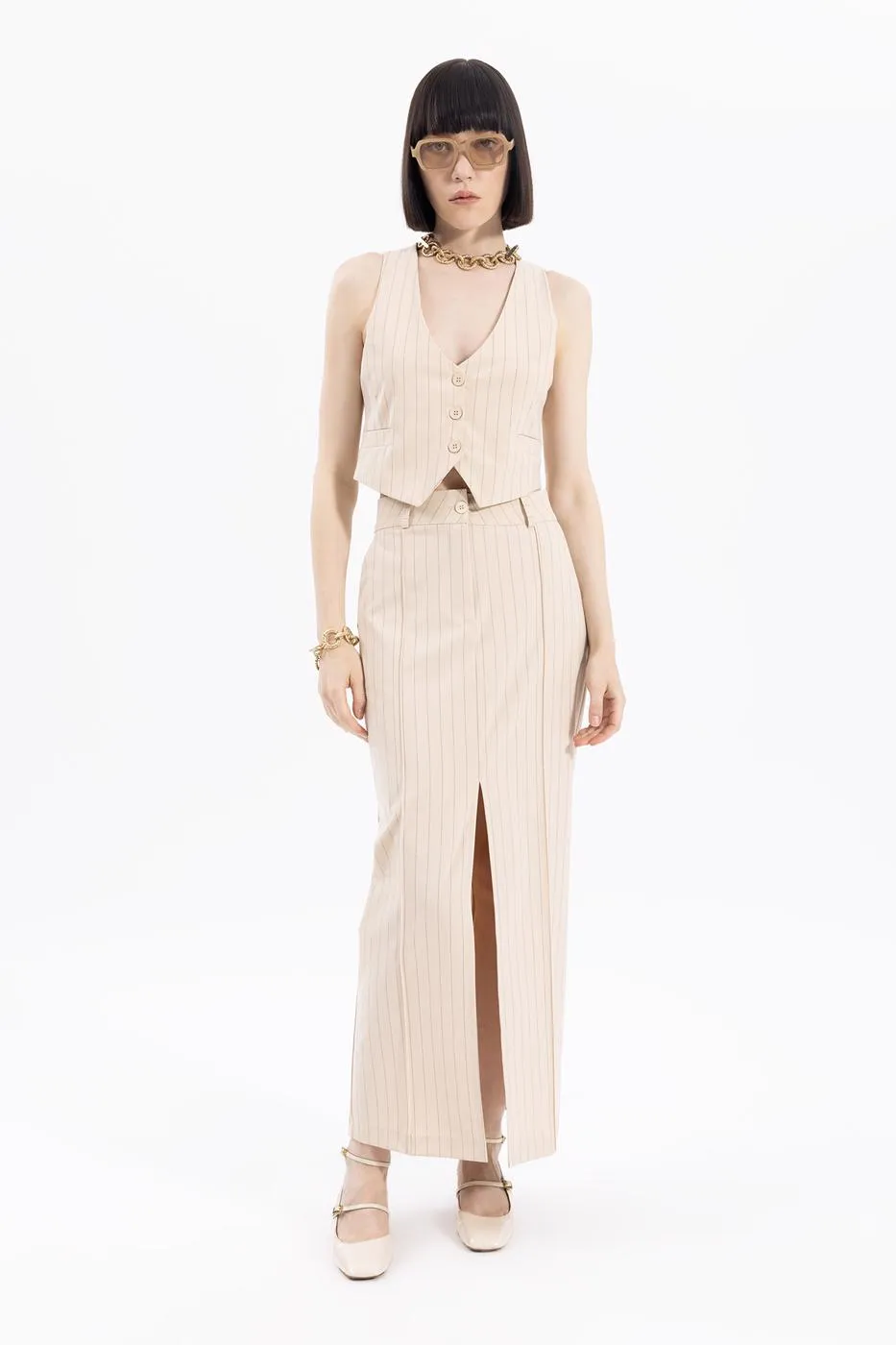 Beige Slit Maxi Pencil Skirt