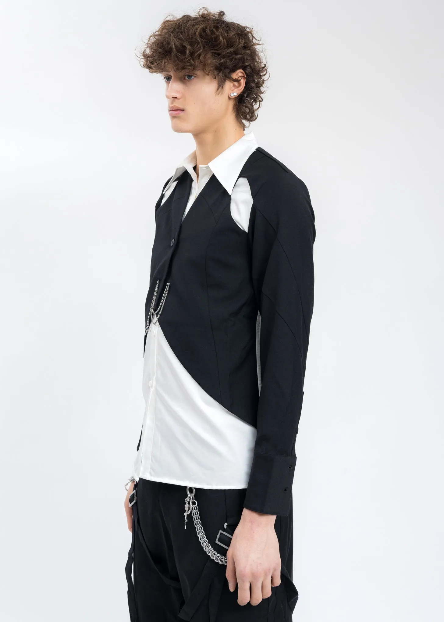 Black And White Layered Hollowed-Out Tailored Shirt