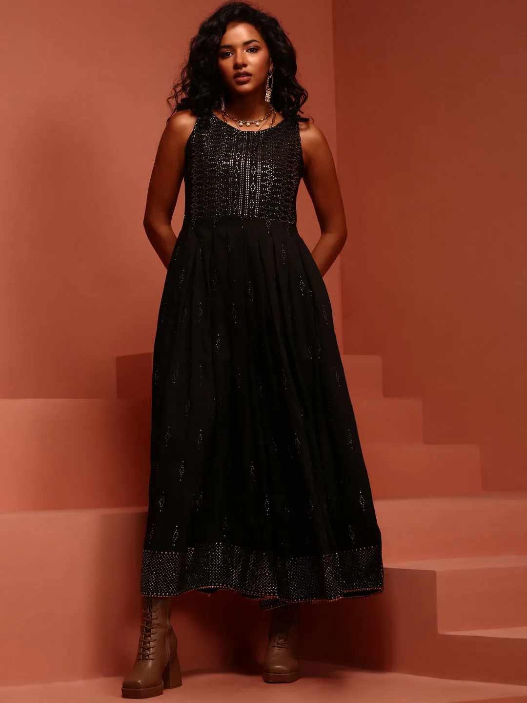 Black Embellished Printed Jumpsuit