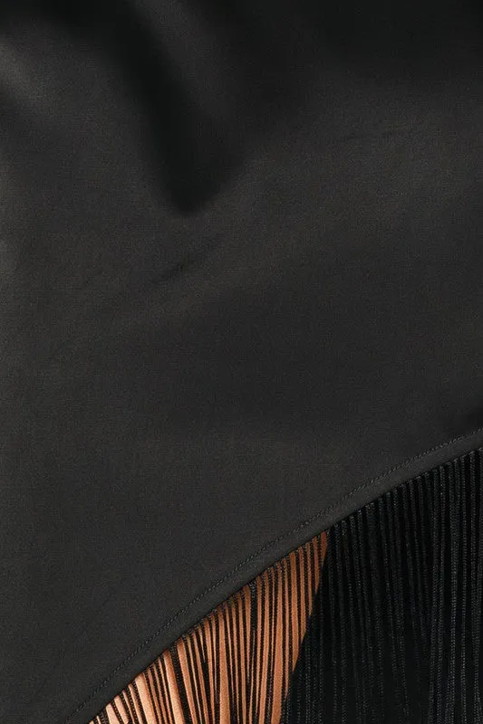 Black Tassel Hem Midi Skirt