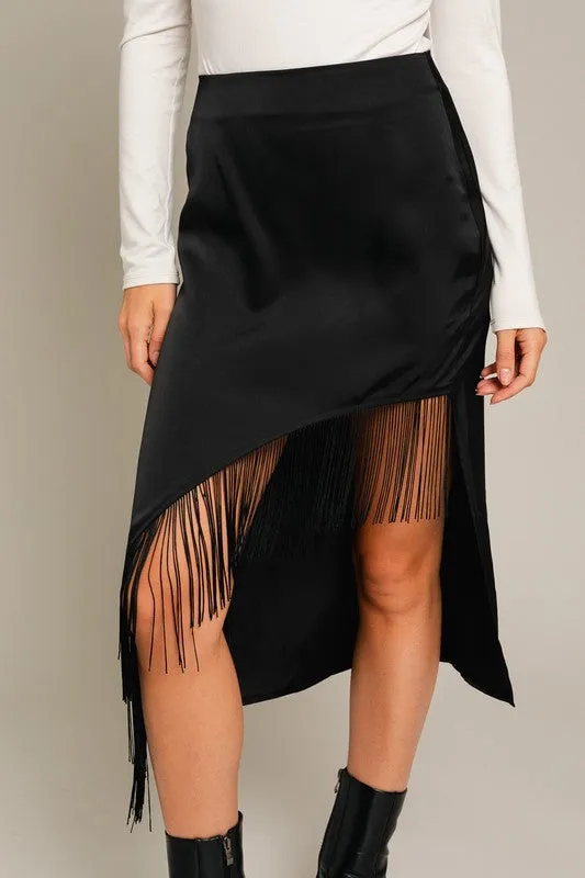 Black Tassel Hem Midi Skirt