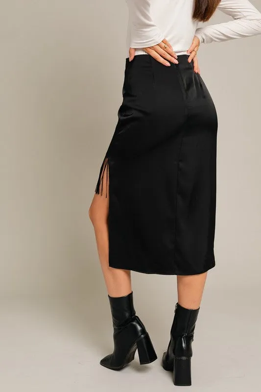 Black Tassel Hem Midi Skirt
