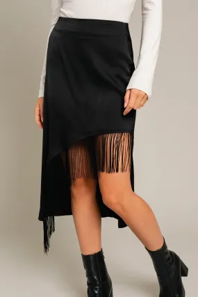 Black Tassel Hem Midi Skirt