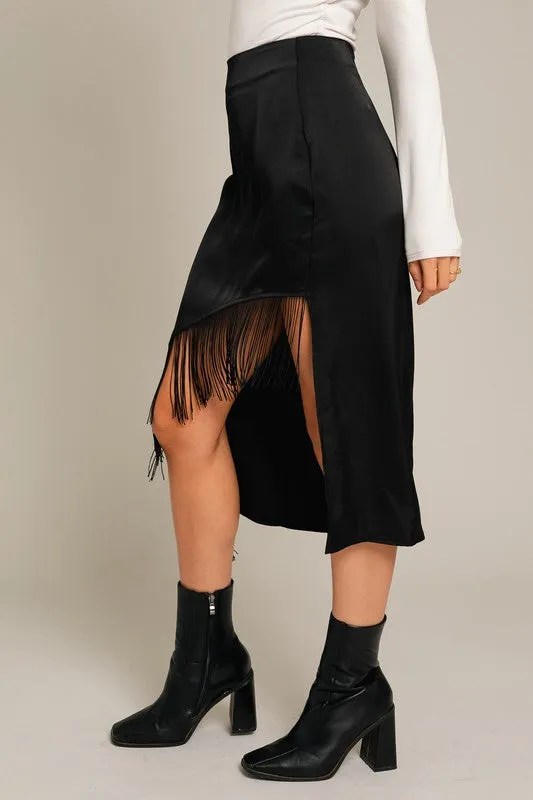 Black Tassel Hem Midi Skirt