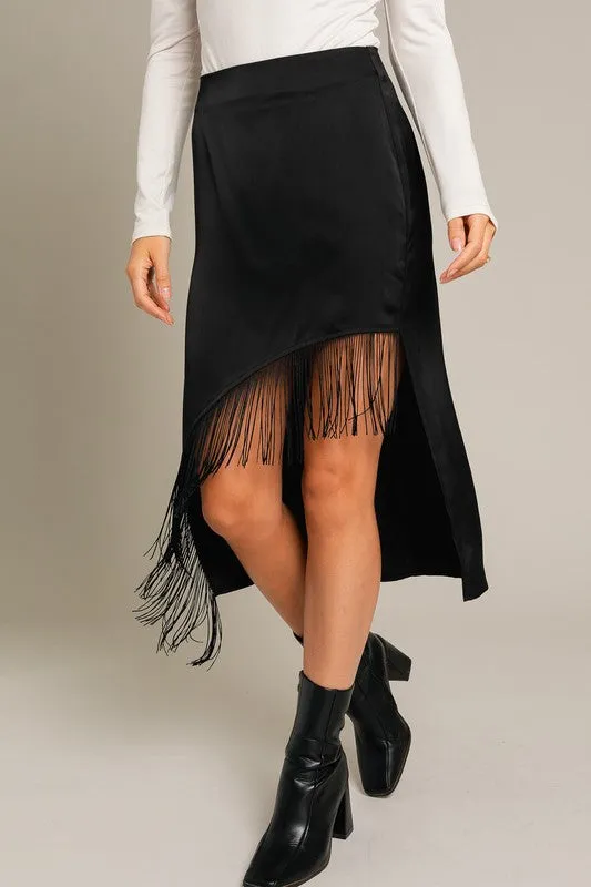 Black Tassel Hem Midi Skirt