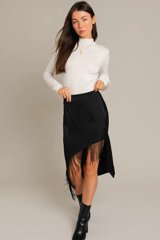 Black Tassel Hem Midi Skirt