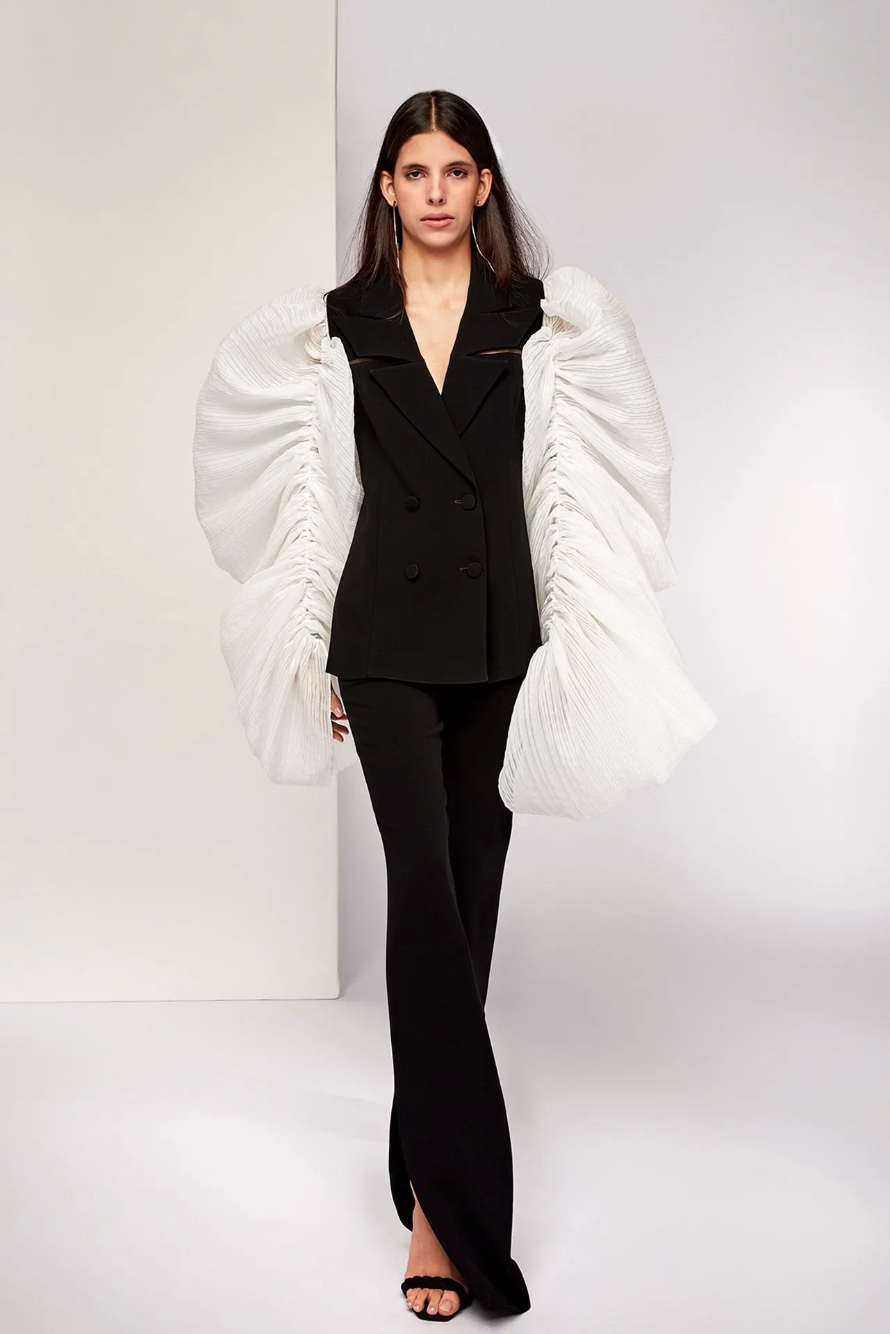Blazer with Ruffled sleeves and Flared Pants