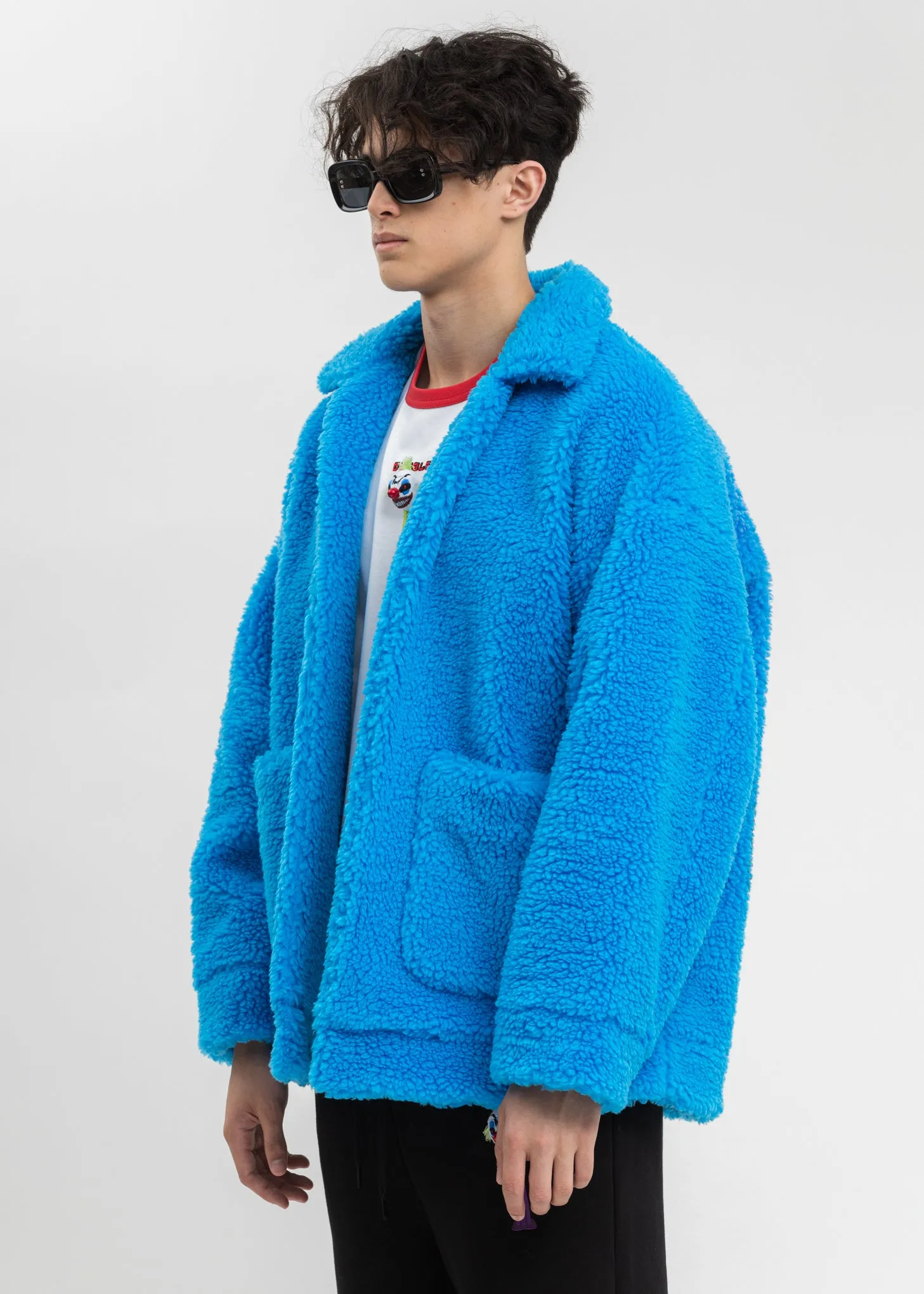 Blue Hand-Painted Recycle Fur Jacket