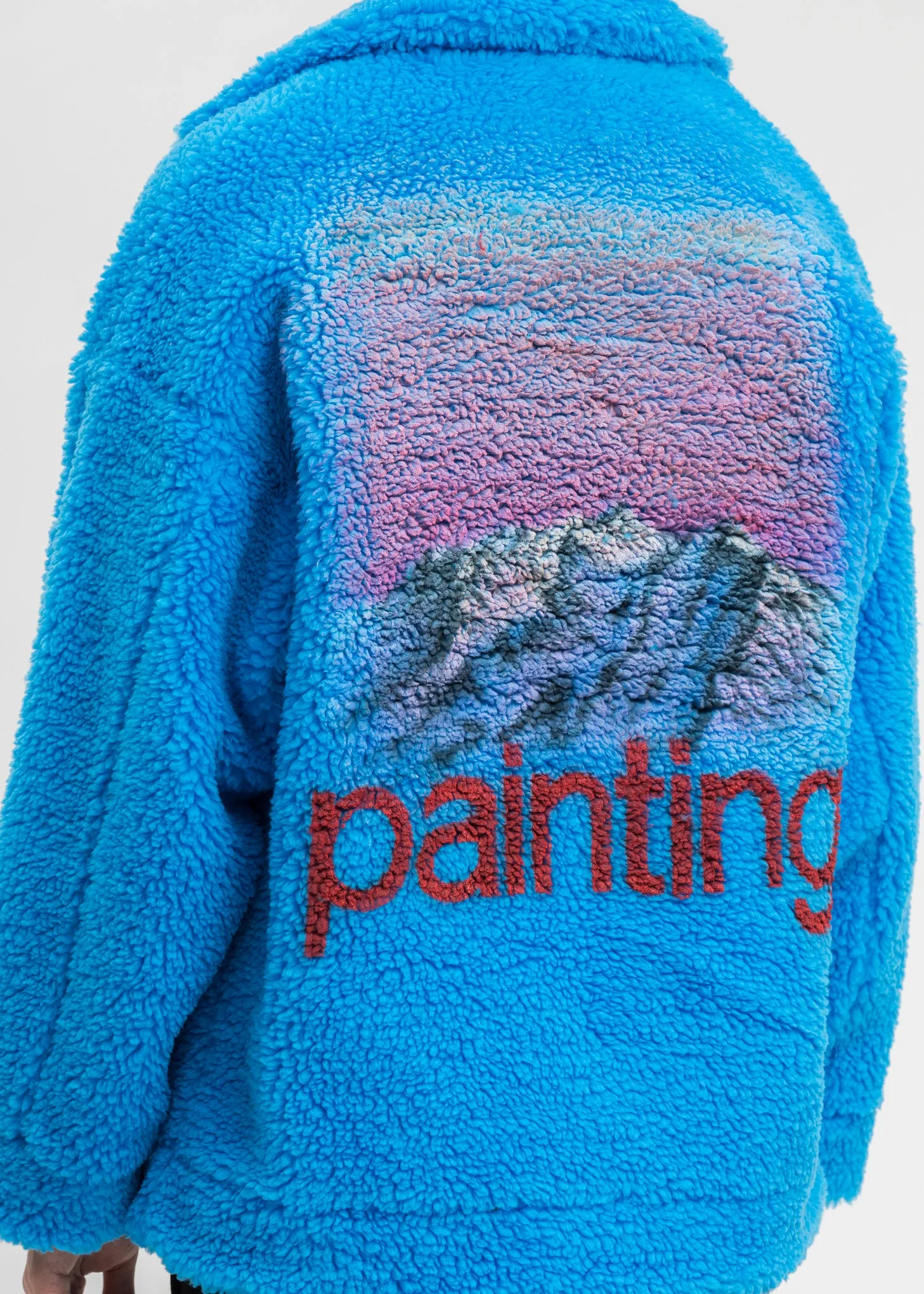 Blue Hand-Painted Recycle Fur Jacket