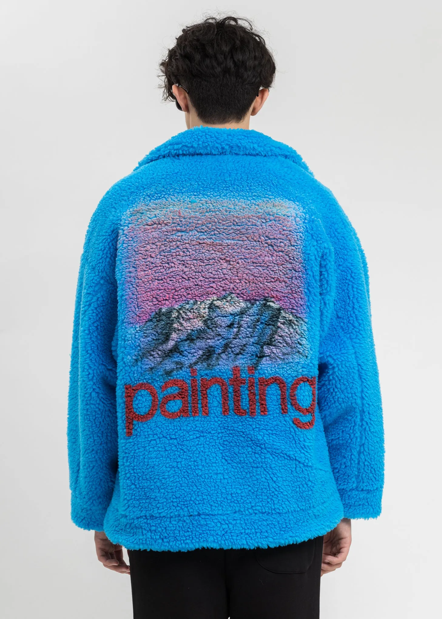 Blue Hand-Painted Recycle Fur Jacket