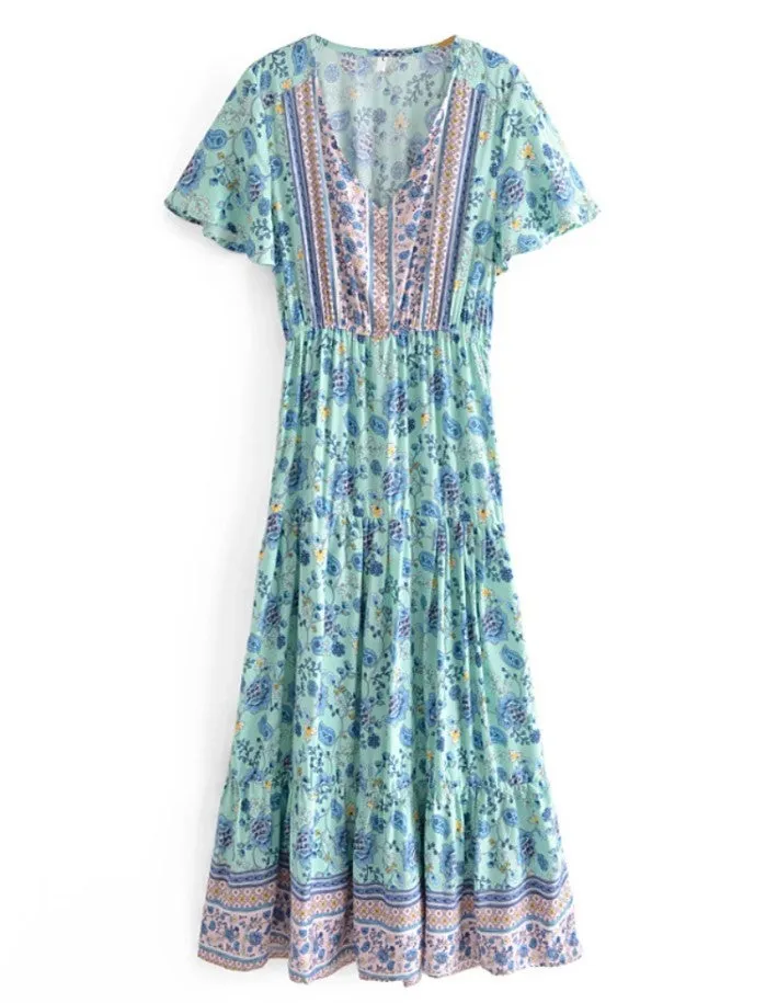 Blue Print Tiered Maxi Dress