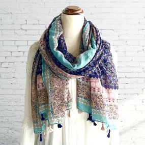 Blue Scarf - Multi colour Boho