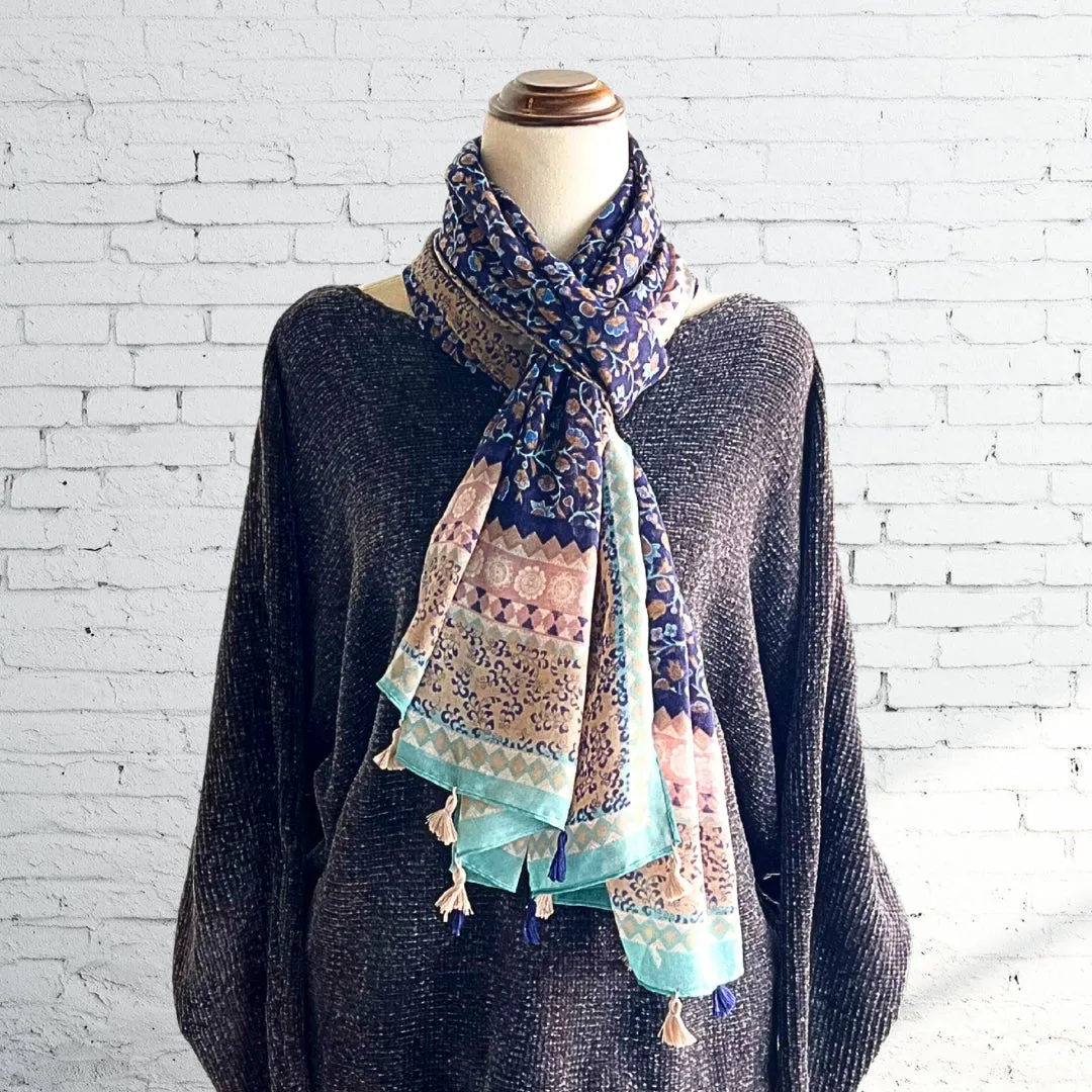Blue Scarf - Multi colour Boho