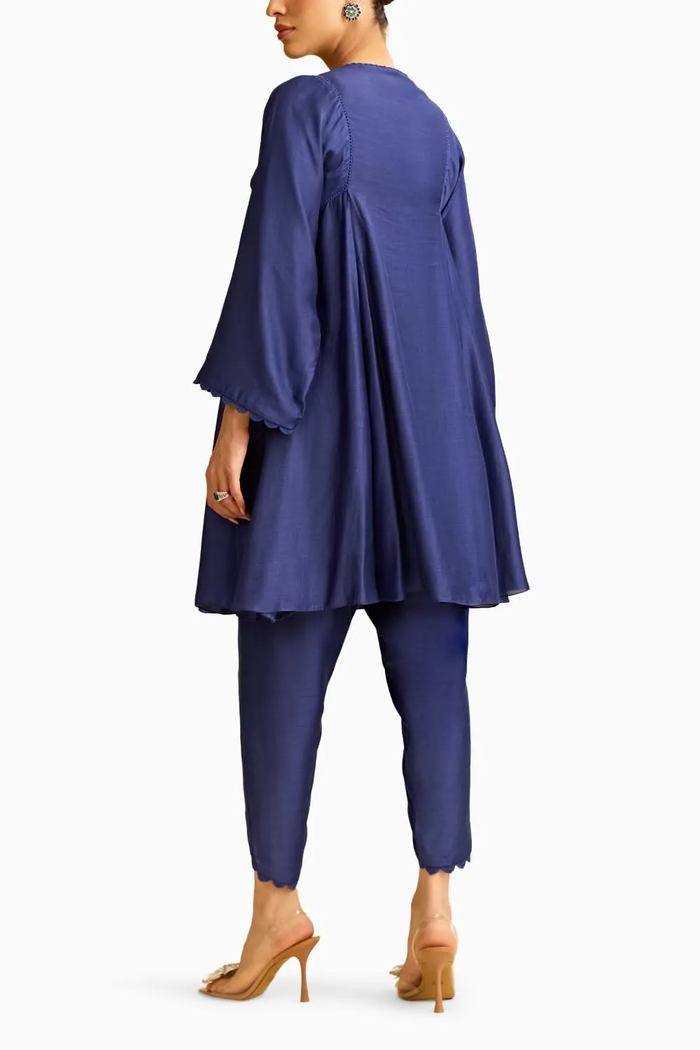 Blue Silk Short Kurta with Tulip Pant