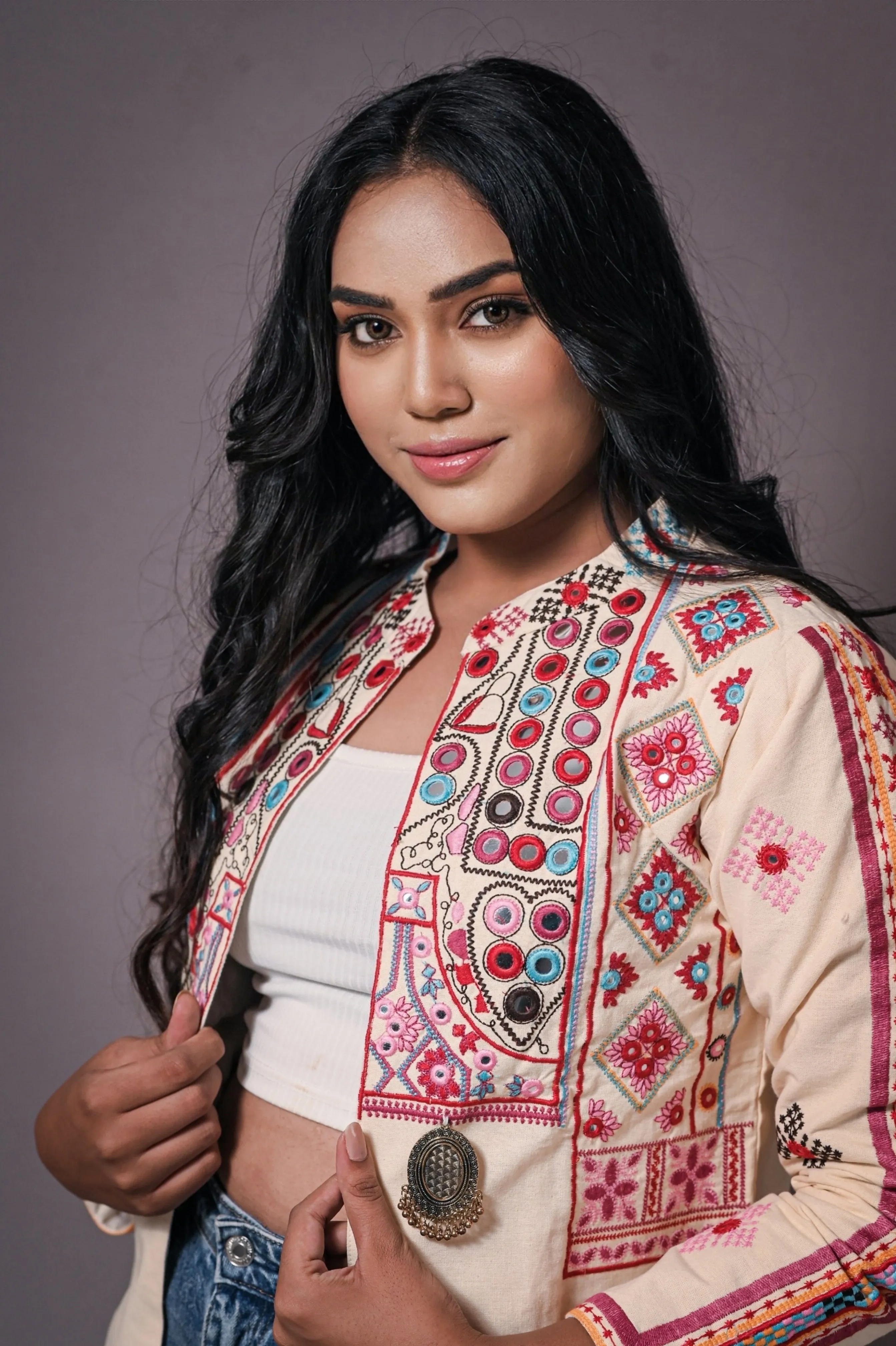 Bohemian Full Sleeves Cotton Coat [Off White]