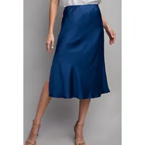 Broadway Blue Satin Midi Skirt