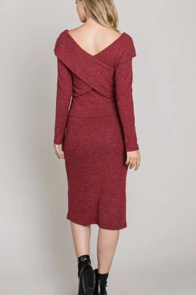 Brushed Midi Skirt with Front Slit