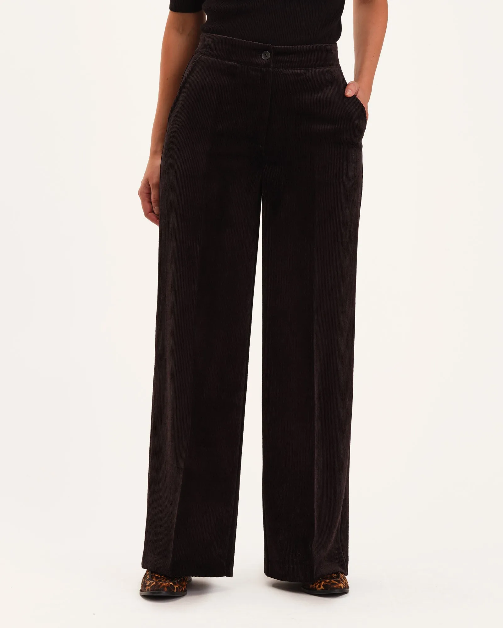 Button Front Wide Leg Corduroy Pant