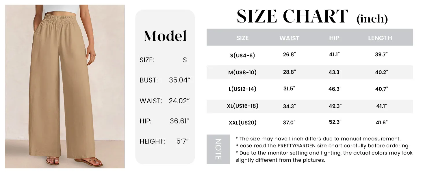 Casual Elastic Waist Loose Flowy Palazzo Pants Trousers with Pockets