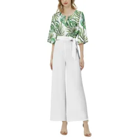 Dolman Sleeve Belted Wide Leg Jumpsuit