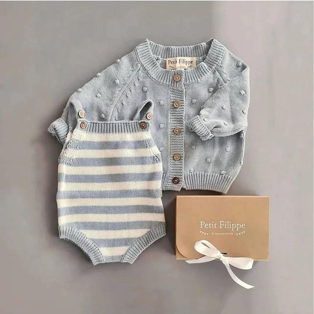 Dotted Cardigan - Cotton - Misty Blue