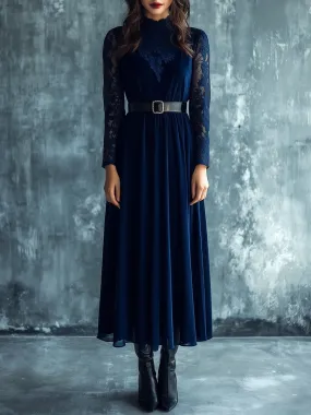 Elagant Lace Patchwork Daily and Holidy Chiffon Maxi Dress