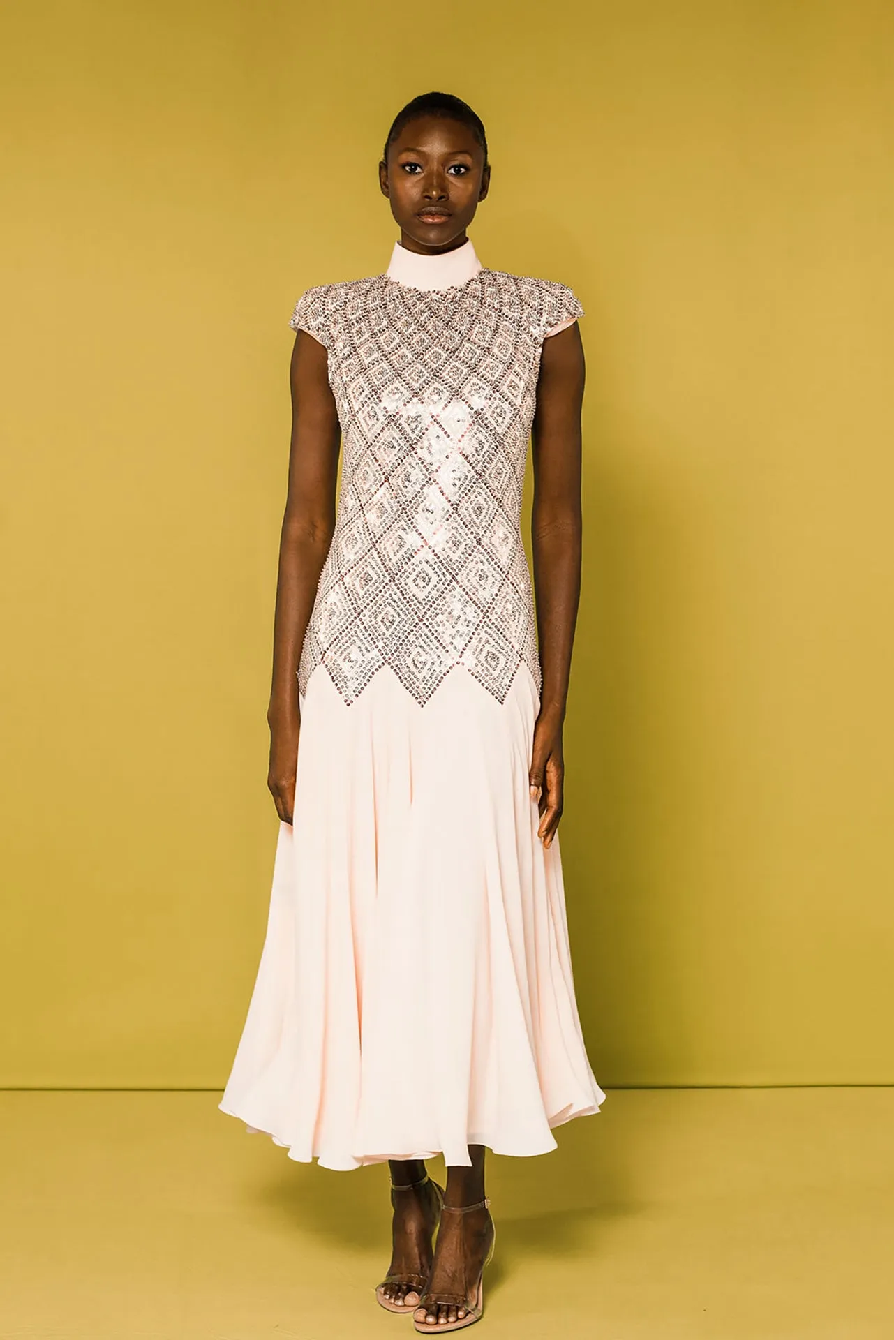 Embroidered A-line Midi Dress