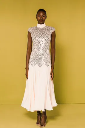 Embroidered A-line Midi Dress