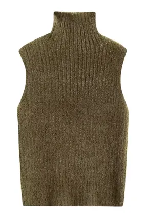 'Eunice' Turtleneck Sleeveless Knitted Vest (3 Colors)