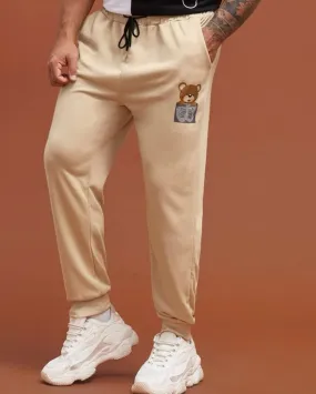 Extended sizes men bear print drawstring waist sweatpants