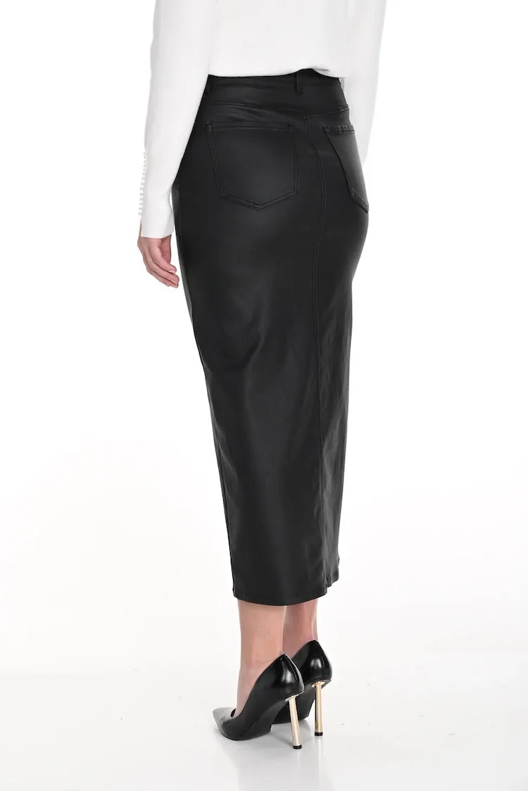 Faux Leather Buttoned Slit Pencil Skirt