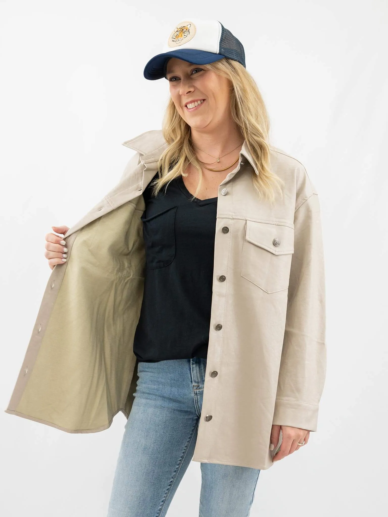 Faux Leather Cream Shacket