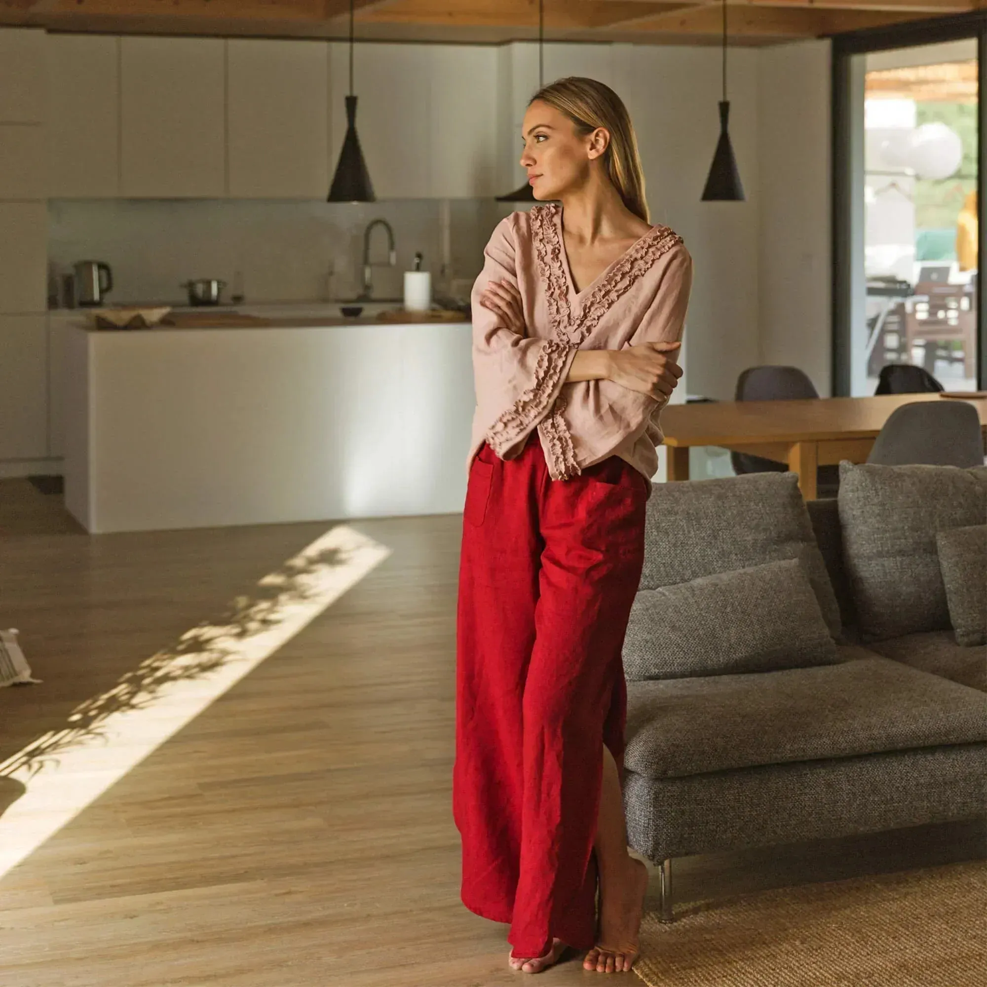 Flared linen pants mineral grey - Muriel