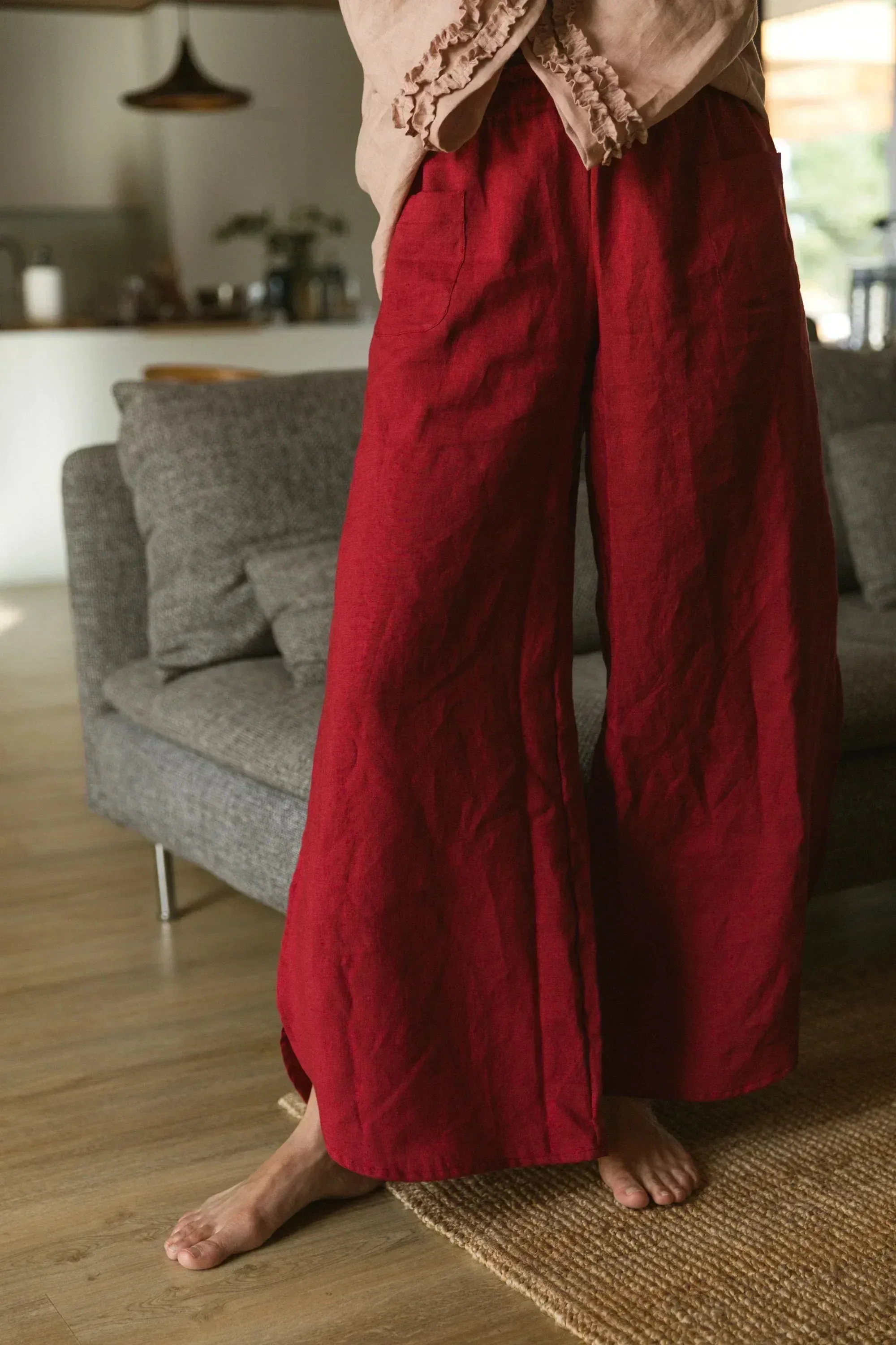 Flared linen pants mineral grey - Muriel