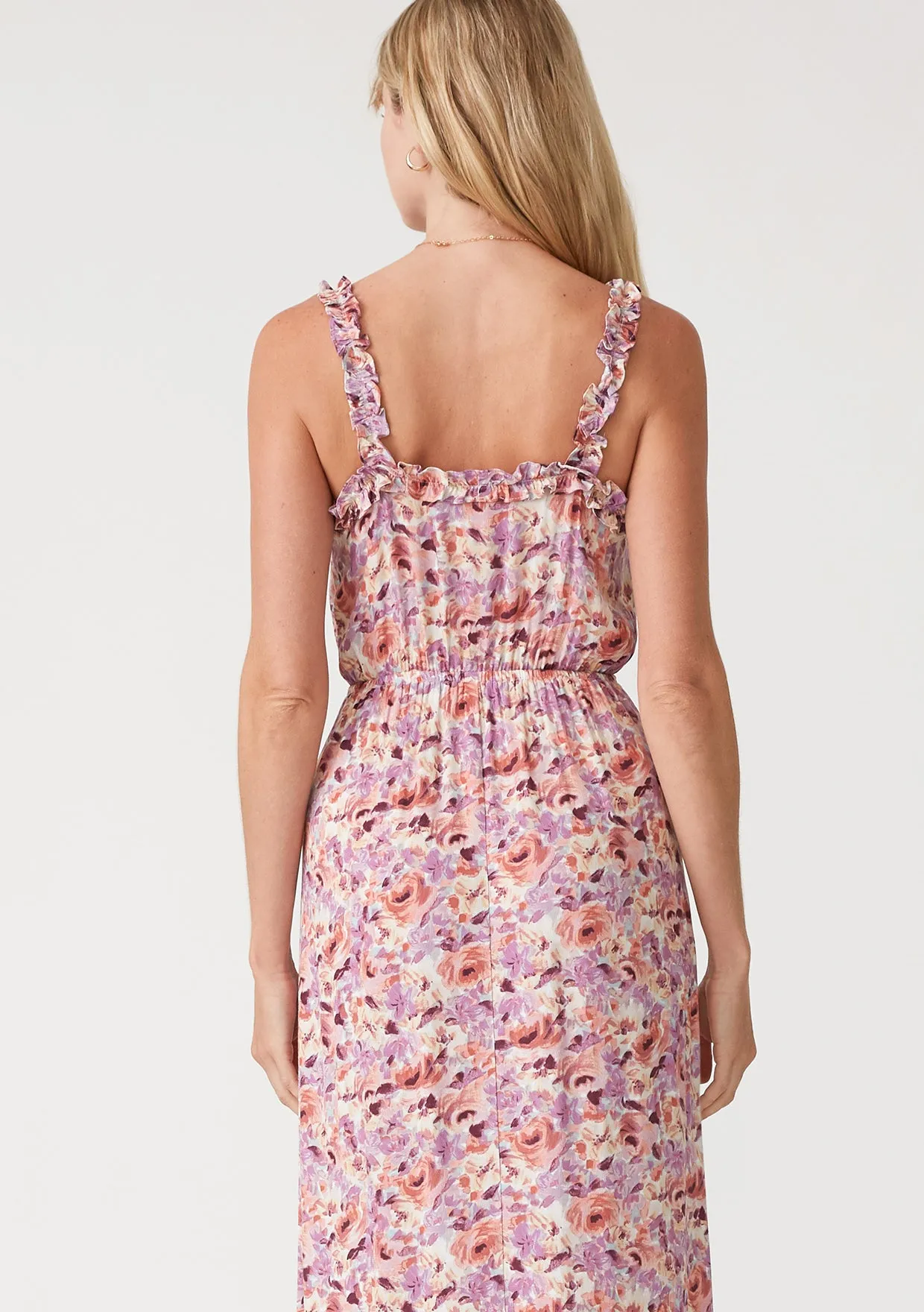 Floral Sleeveless Ruffle Tie Front Maxi Dress